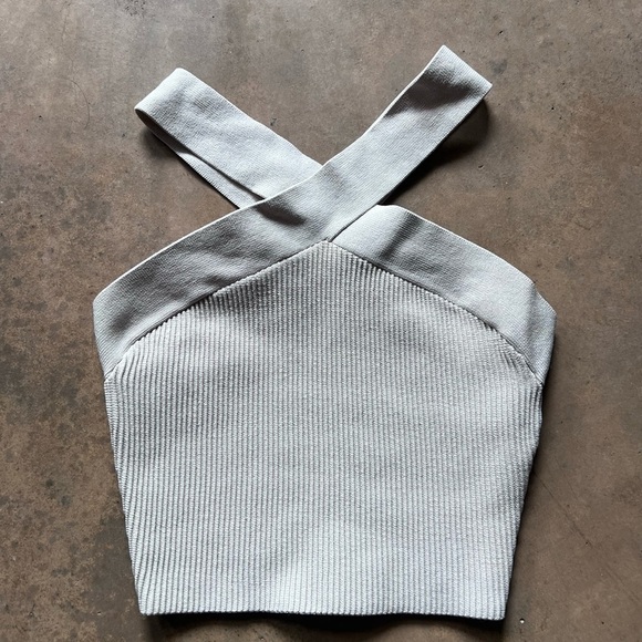 Babaton Sculpt Knit Criss Cross Ribbed Cropped Top Small - Picture 9 of 11